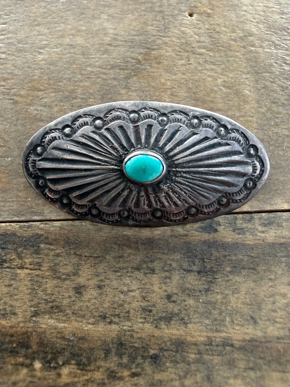 Vintage Native Navajo Handmade Sterling Silver Turquoise Concho Pin Brooch